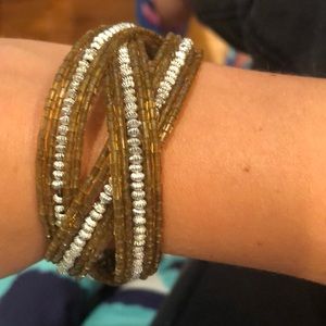 Beautiful Silver and Tan beaded bracelet